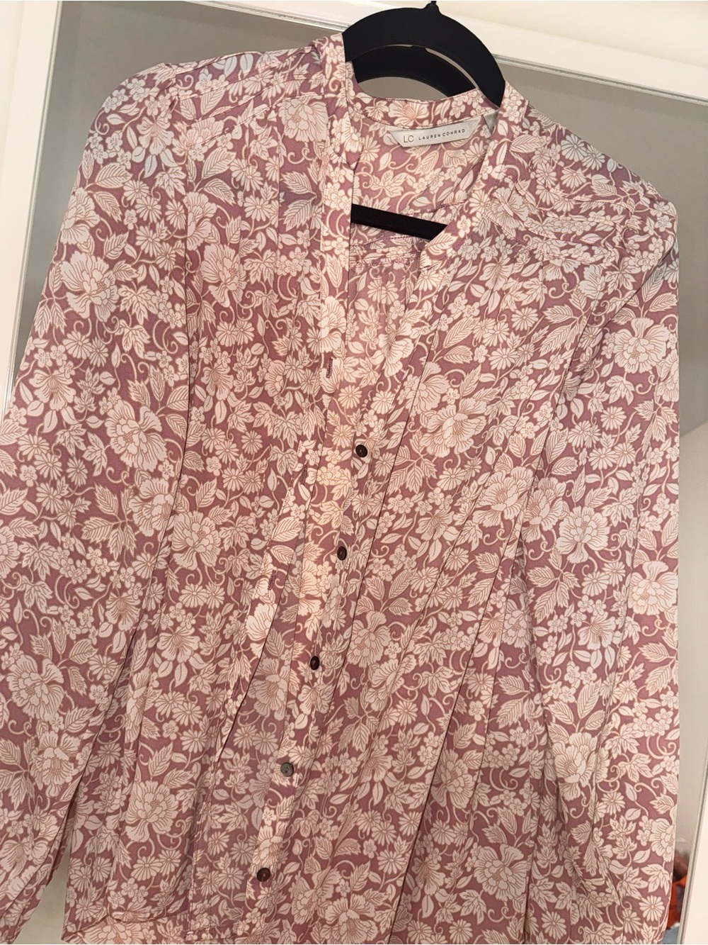 LC Lauren Conrad Pink Floral Button-Front Blouse
